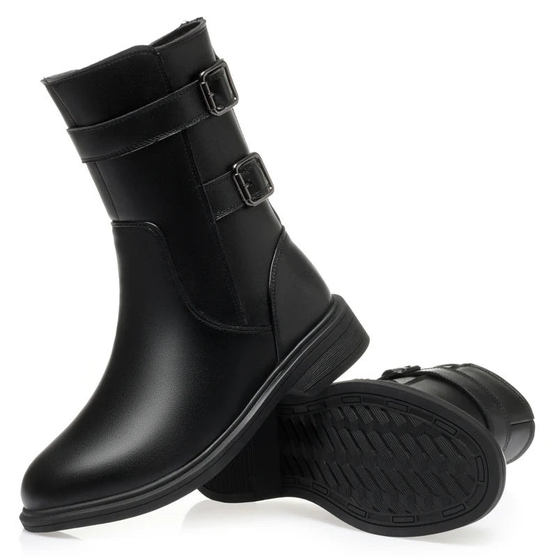 Frauen Stiefeletten aus echtem Leder mit rutschfester Sohle und dicker Wolle