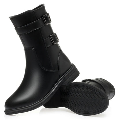 Frauen Stiefeletten aus echtem Leder mit rutschfester Sohle und dicker Wolle