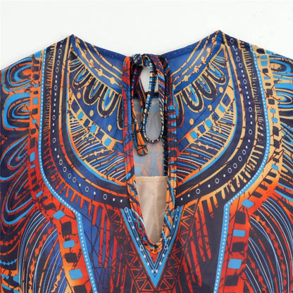 Damen Badeanzug bedruckt Langarm mit Sarong hoher Beinausschnitt Einteiler