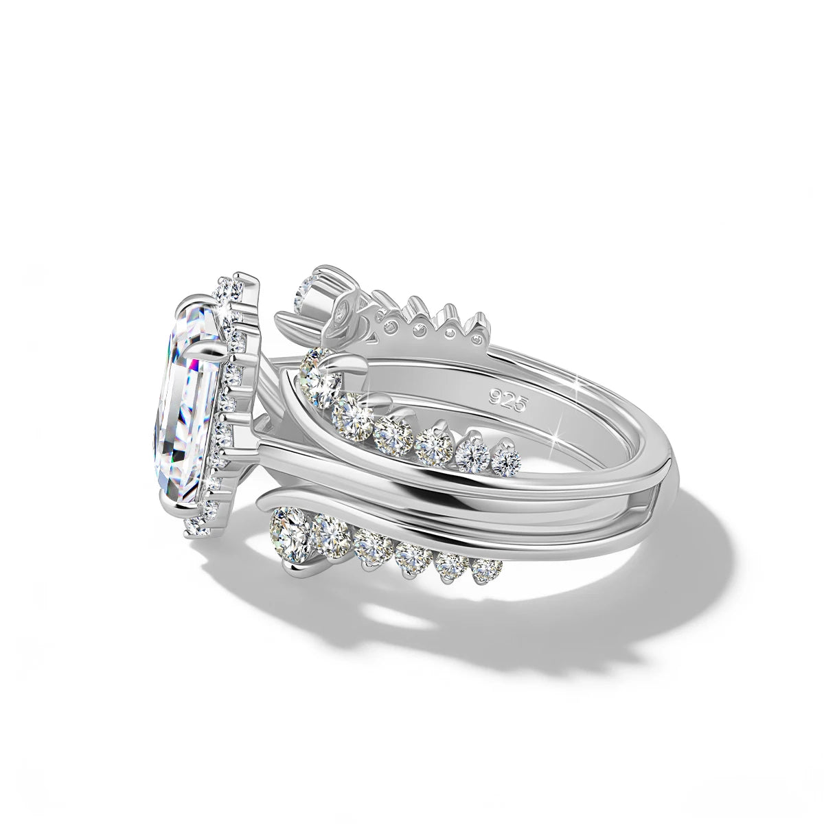 Damen-Verlobungsring-Set aus Moissanit im Smaragd-Schliff Halo-Umrandung 925er Sterlingsilber