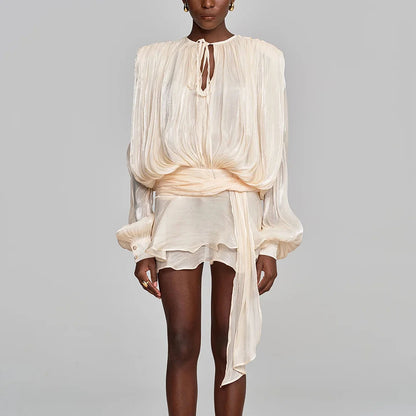 Elegantes Damen-Tunikakleid mit Rundhalsausschnitt, langen Ärmeln und Patchwork-Design