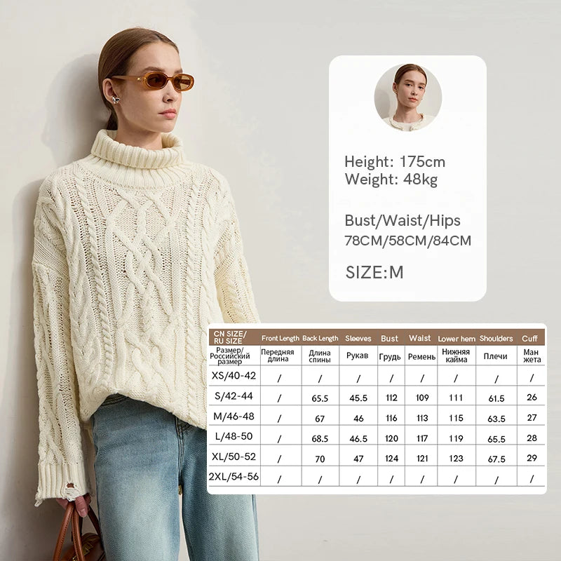 Damen-Rollkragenpullover Acryl locker warm Retro Winter