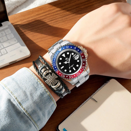 Herren Business-Automatikuhr 8215 Saphirglas 200m wasserdicht GMT Leuchtzeiger