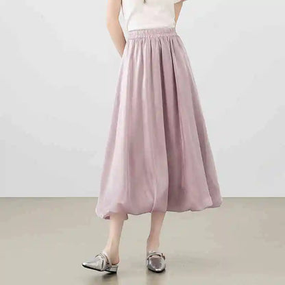 Damen Perlglanzrock im A-Linie Stil mit eleganten Falten und elastischer Taille