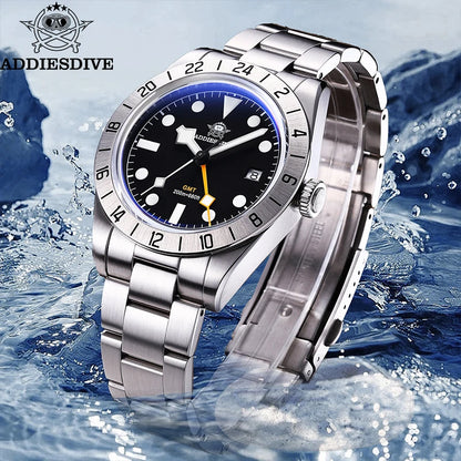 Herren GMT Luxus-Quarzuhr 200m Edelstahl BGW9 Super Leuchtzeiger