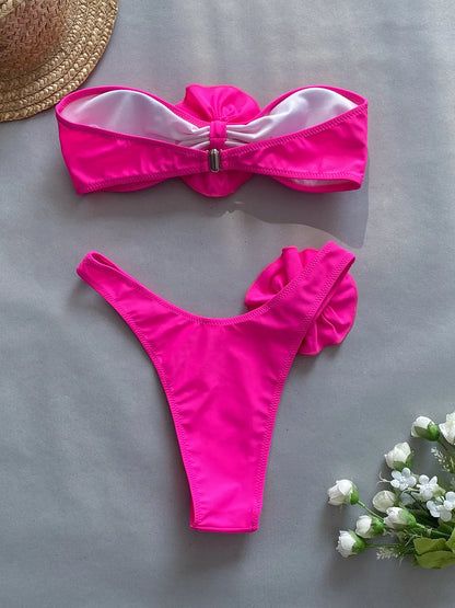 Sexy Bikini-Set mit Push-up-Effekt – Solide Badebekleidung für Damen am Strand oder Pool