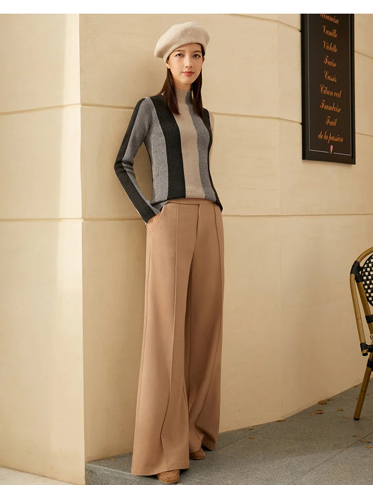 Damen-Rollkragenpullover Slim Patchwork Streifen Viskose Winter