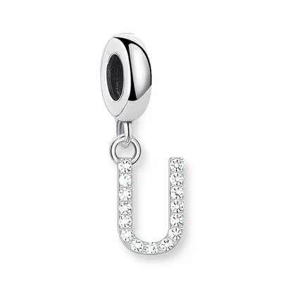 Baumelnder Buchstaben-Anhänger (U) aus 925er Sterling Silber mit weißem Steinbesatz
