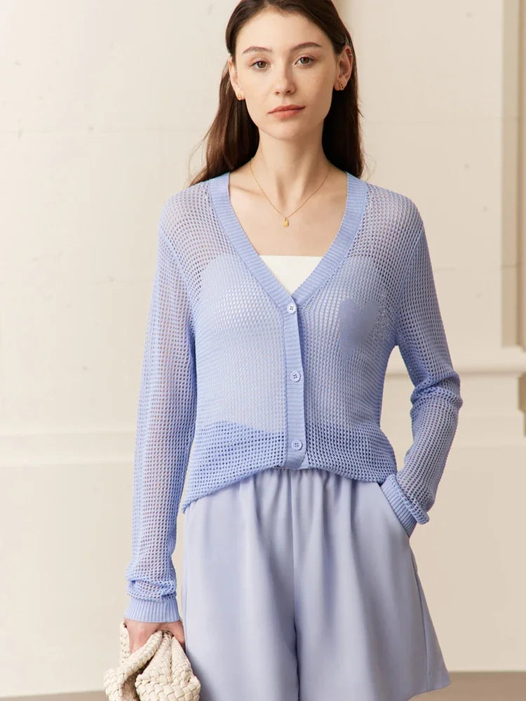 Damen-Strickjacke V-Ausschnitt Viskose locker elegant Frühling