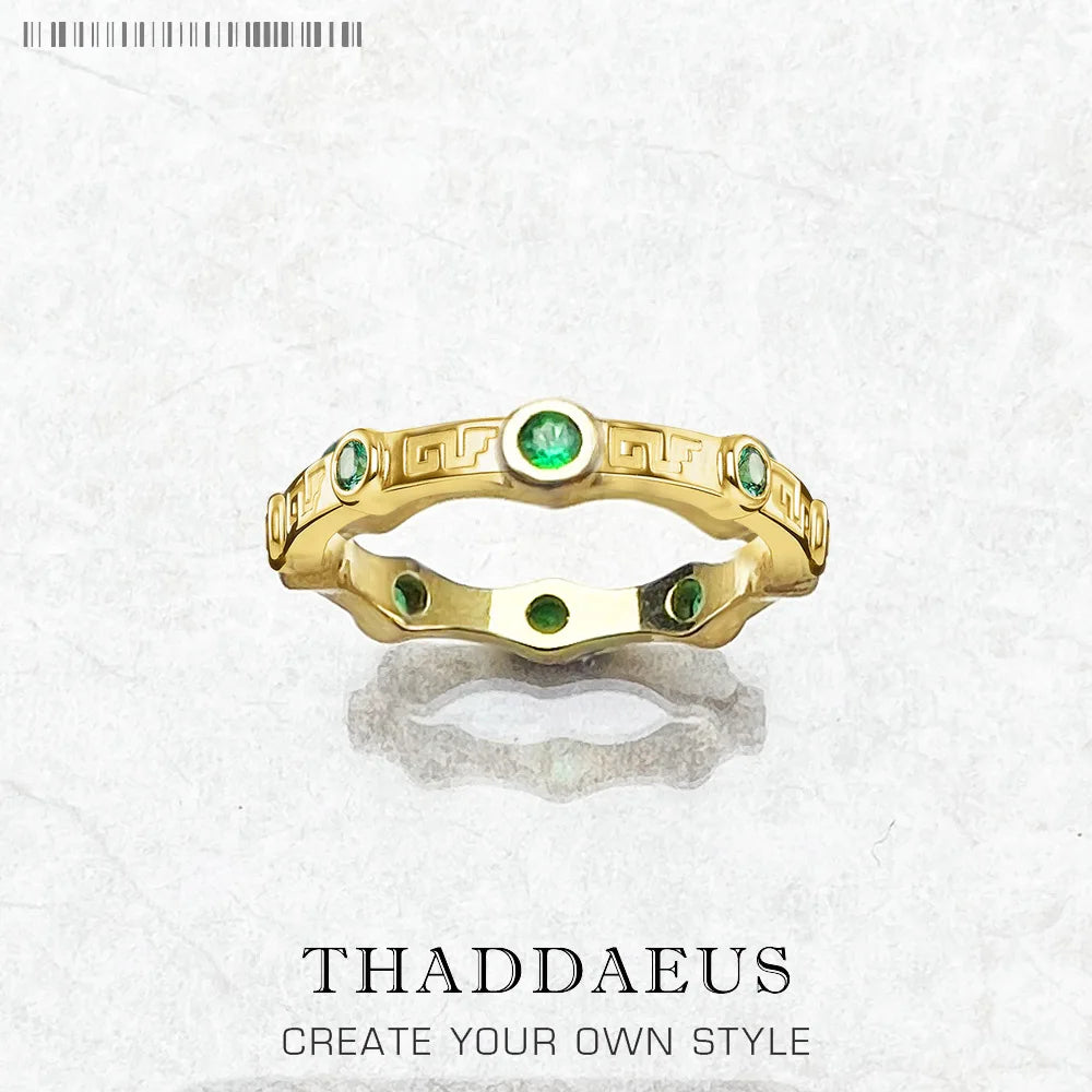 Damen-Ring Bandring Golden Green aus Sterlingsilber