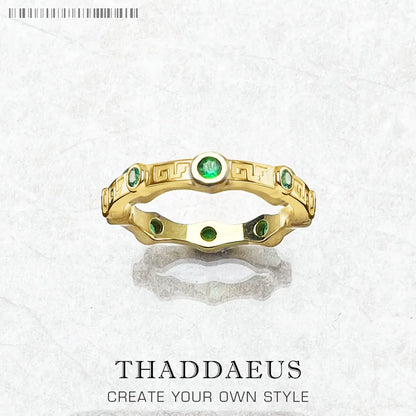Damen-Ring Bandring Golden Green aus Sterlingsilber