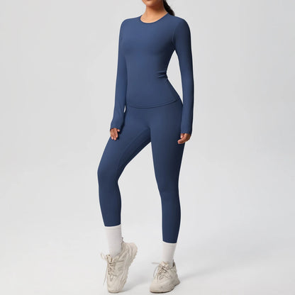 Gym-Leggings-Set mit langarmigem Sport-Top und schmalen Leggings in Navyblau