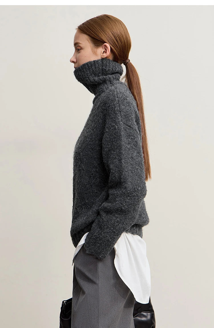 Damen-Rollkragenpullover locker Raglan Streetwear Winter