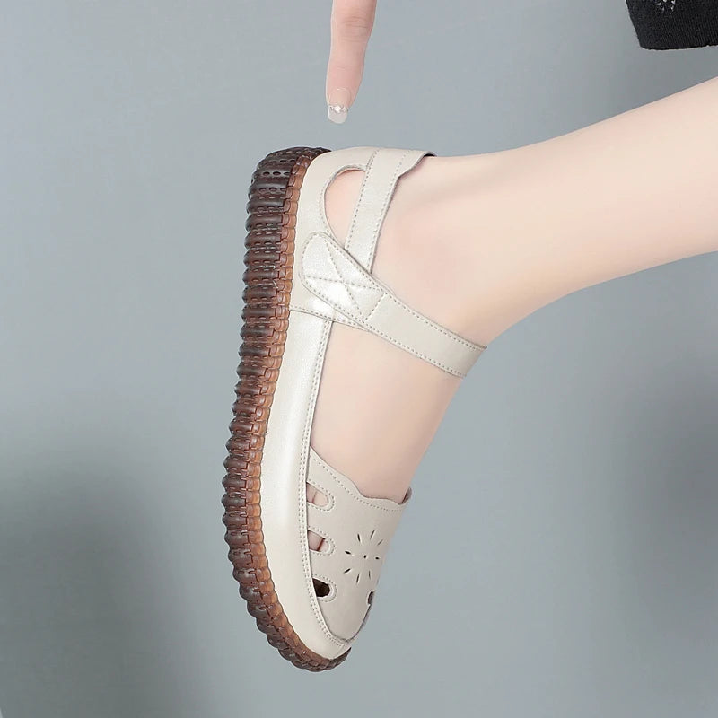 AIYUQI 2025 neue frauen sandalen Flache sohlen nicht-slip hohl frauen schuhe Sommer große-größe weibliche sandalen