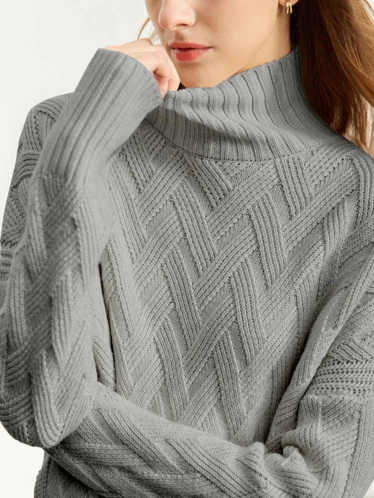 Damen-Rollkragenpullover locker Schnürung Herbst-Winter
