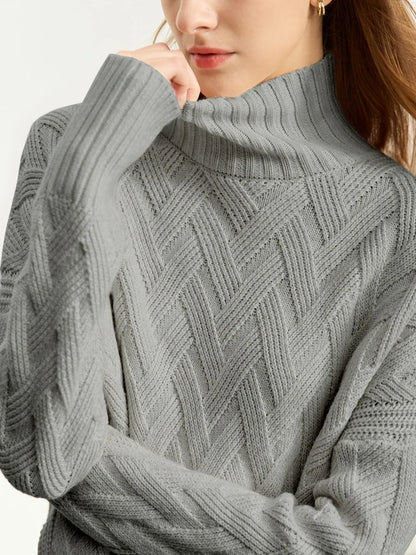 Damen-Rollkragenpullover locker Schnürung Herbst-Winter