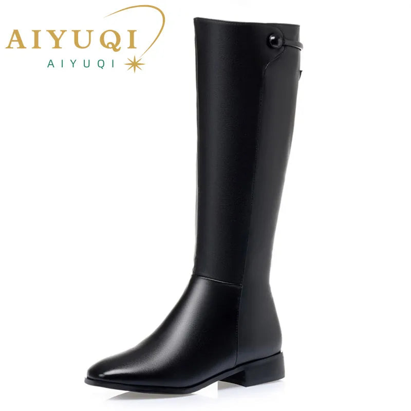 AIYUQI Women Long Boots 2025 New Genuine Leather Short Velvet Women Roman Boots Low Heel Large Size Riding Boots Women