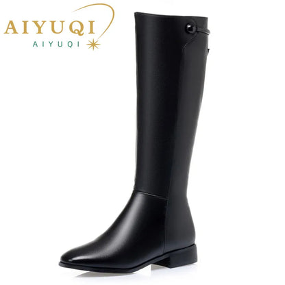 AIYUQI Women Long Boots 2025 New Genuine Leather Short Velvet Women Roman Boots Low Heel Large Size Riding Boots Women