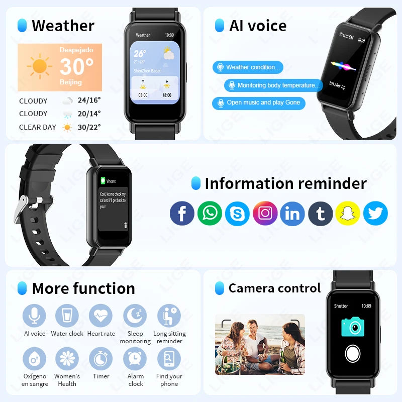 LIGE 2025 Neue Smartwatch, 1,45 Zoll, Herzfrequenz, Blutsauerstoff, Schlafüberwachung, Musiksteuerung, Sport, wasserdicht, für Männer und Frauen, Smartwatch