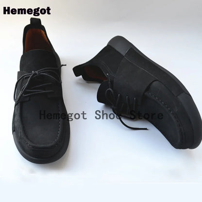 Black Flats Men Shoes Classic British Style Men's Casual Leather Shoes for Outdoor Camping Anti-Slip Leather Handmade Men Shoes