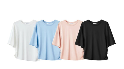 Damen T-Shirt im minimalistischen Stil aus leichtem elastischen Baumwollstoff