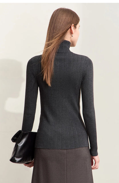 Damen-Rollkragenpullover Slim Polyester-Viskose Herbst-Winter