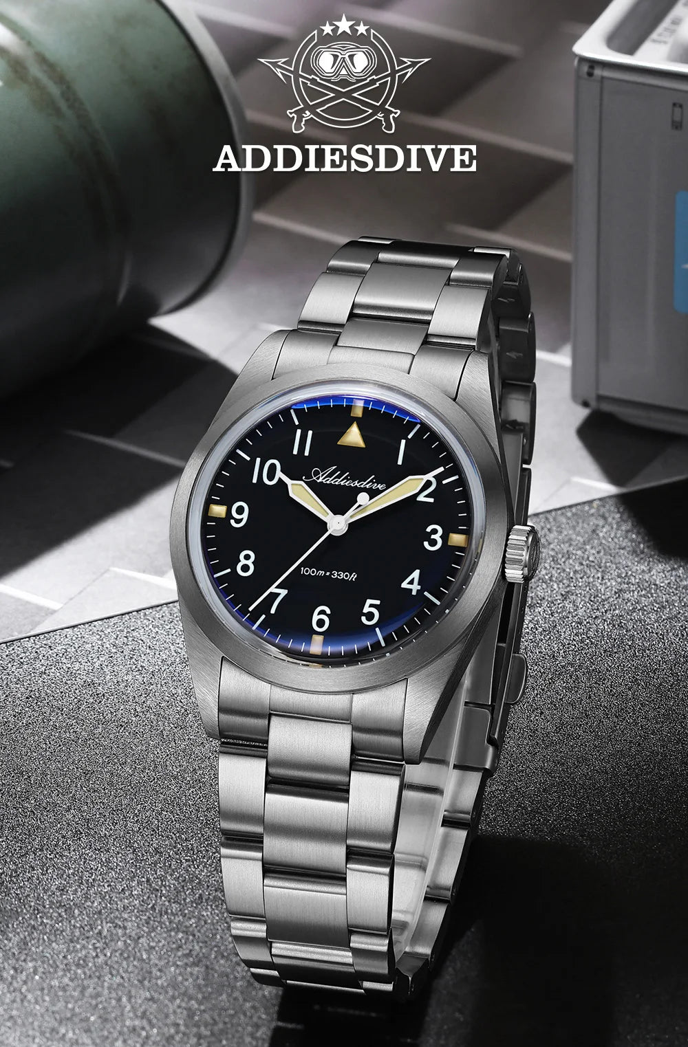 ADDIESDIVE New Watch For Men's Reloj Hombre AD2502 VH31 Movement Titanium Alloy 36mm 100M Waterproof Luminous Quartz Watches