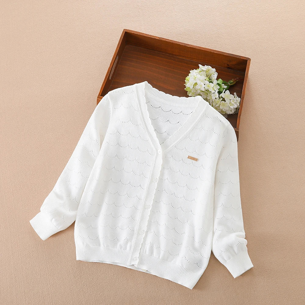 Kinder Sommerkleid ung Mädchen leichte Strickjacke Pullover Knöpfe Langarm lässig gestrickt dünne atmungsaktive Outwear