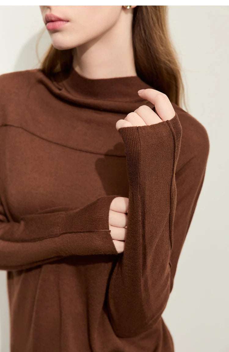 Damen-Kapuzenpullover Wolle Slim Stehkragen-Splicing Büro Herbst-Winter