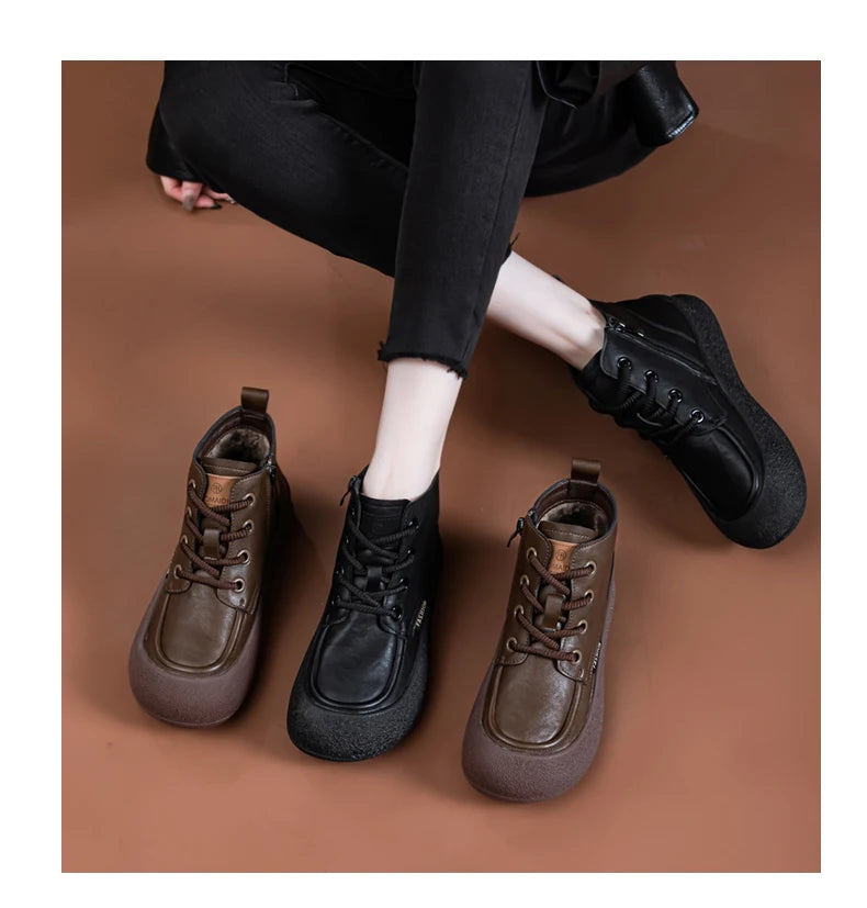 AIYUQI Damen-Stiefeletten, braun und schwarz, Schnürung, flache Profilsohle im Dreier-Set