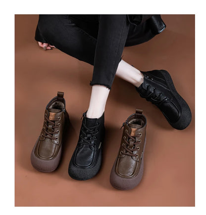 AIYUQI Damen-Stiefeletten, braun und schwarz, Schnürung, flache Profilsohle im Dreier-Set
