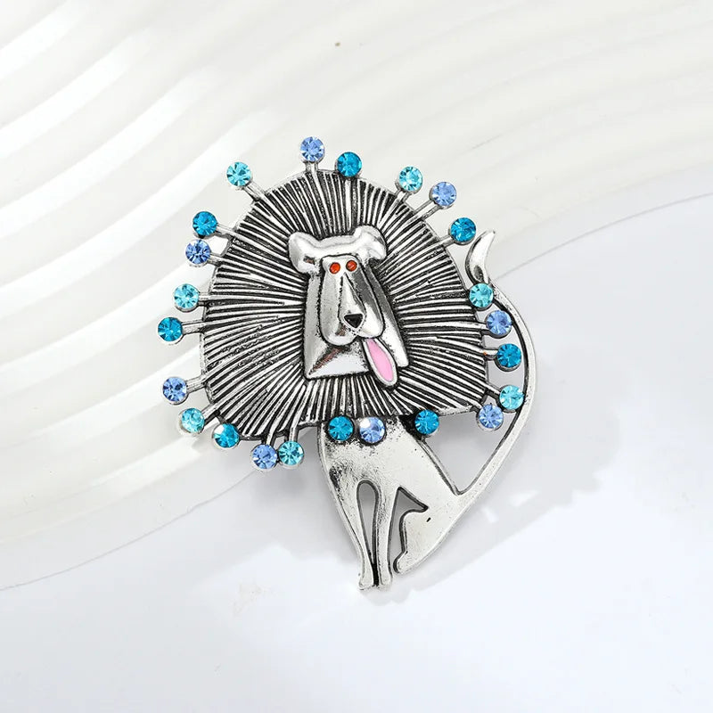 Brosche Set Tier Metall Strass Katze Dackel Löwe Fuchs Retro