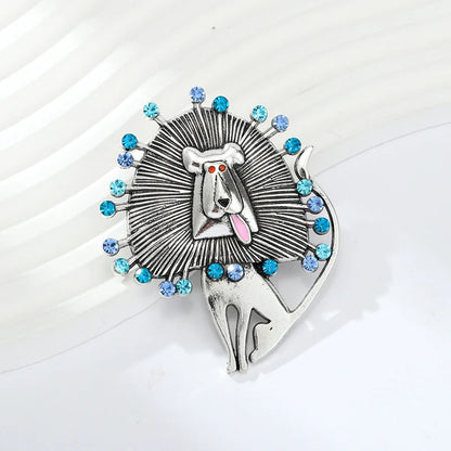Brosche Set Tier Metall Strass Katze Dackel Löwe Fuchs Retro