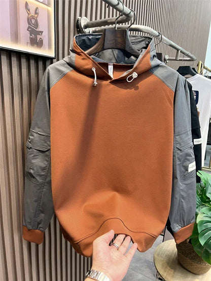 Herren Kapuzenpullover im Herbst-Patchwork mit besticktem y2k Design