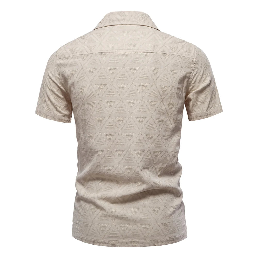 Herren Kurzarmhemd aus 100 Prozent Baumwoll-Jacquard mit lässigem Umlegekragen
