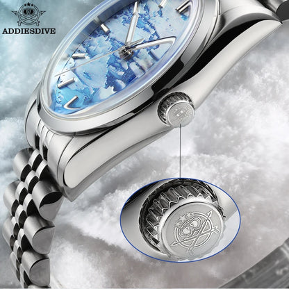 Herren-Automatikuhr mit 3D-Wolkenzifferblatt und Bubble-Glas