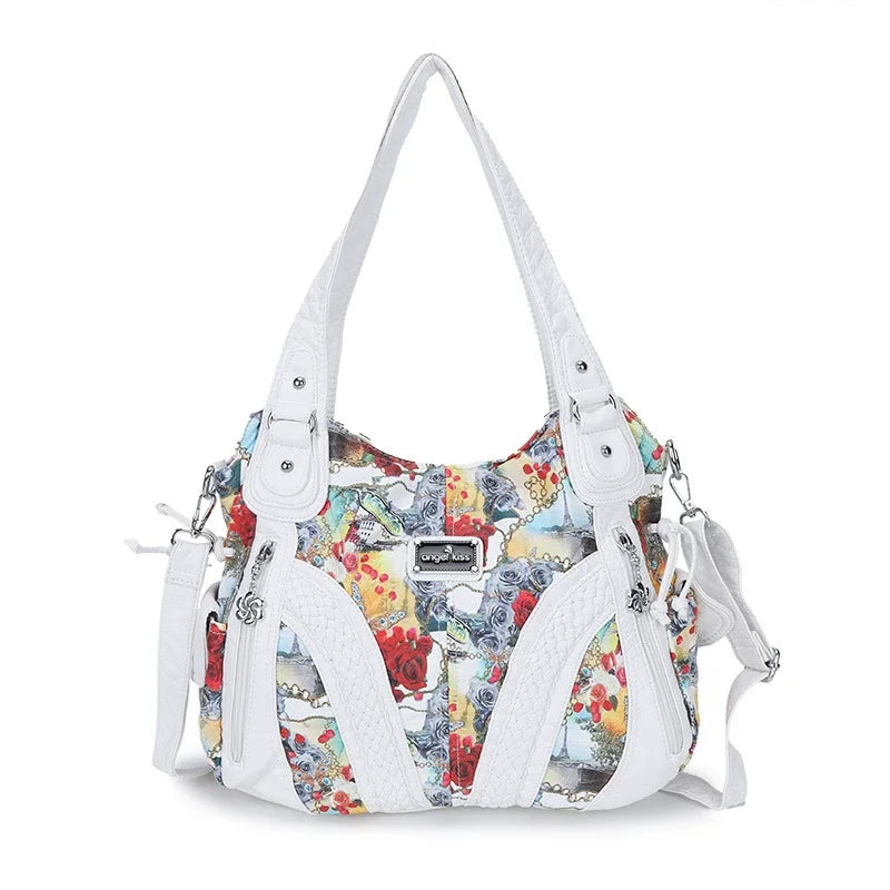 Damen-Schultertasche aus PU mit Mehrfachfächern, Reißverschluss und geräumigem Innenraum