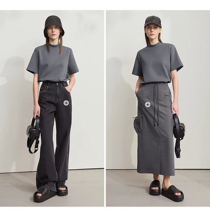 Damen Casual T-Shirt mit Gedrucktem Rollkragen und Kurzarm für den Sommer