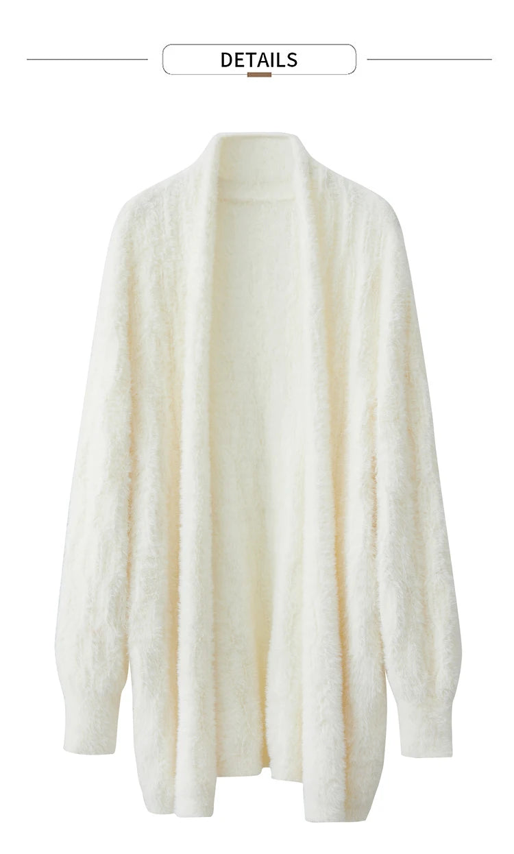 Damen-Strickjacke lang Nerz-Imitat Pile-Kragen locker warm Winter