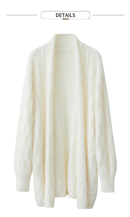 Damen-Strickjacke lang Nerz-Imitat Pile-Kragen locker warm Winter