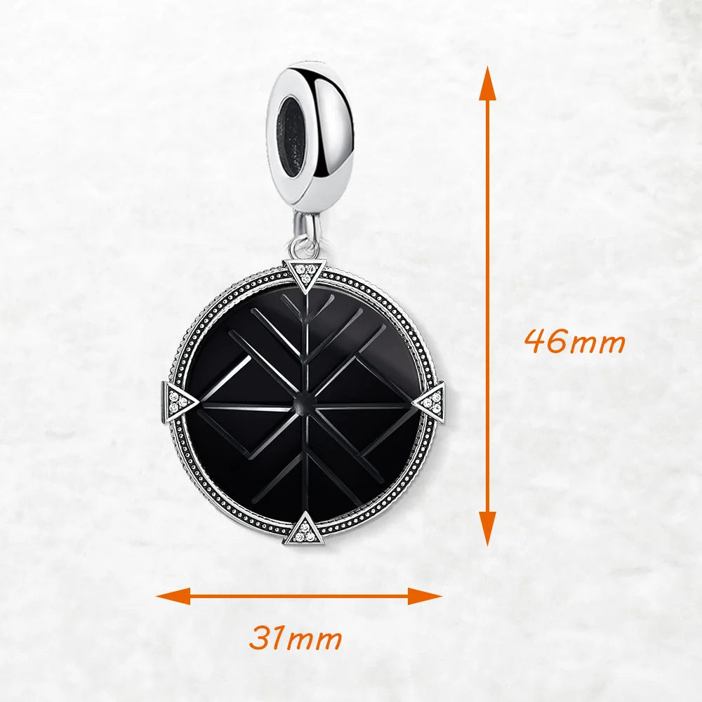 Damen-Charm-Anhänger schwarzer Stein rund Vintage aus Sterlingsilber