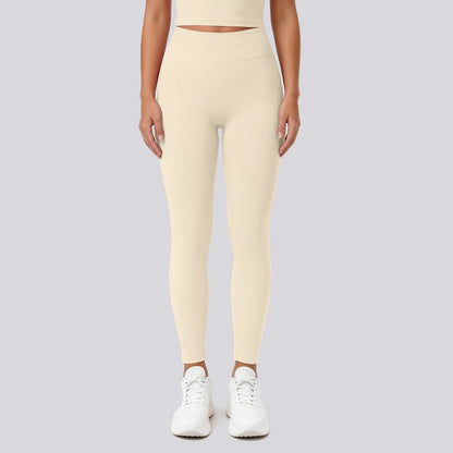 Yoga-Leggings Damen, enganliegend, cremebeige, bis Knöchel, blickdicht