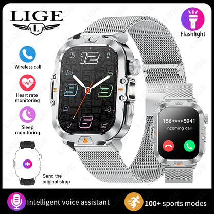 LIGE Neue Smart Watch 2,01" HD Display Taschenlampe Bluetooth Anruf 410mAh Batterie Robuste Smartwatch Wasserdichte Smart Armband