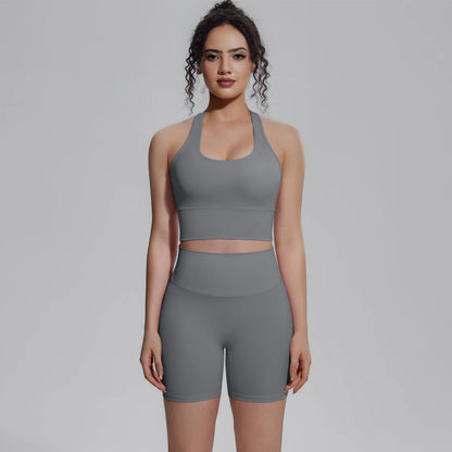 Damen-Yoga-Set: Sport-Top und kurze Leggings in Anthrazitgrau