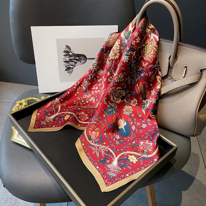 Damen Seidenschal quadratisch Luxus Haarband Halstuch Krawatte Handgelenk Bandana E