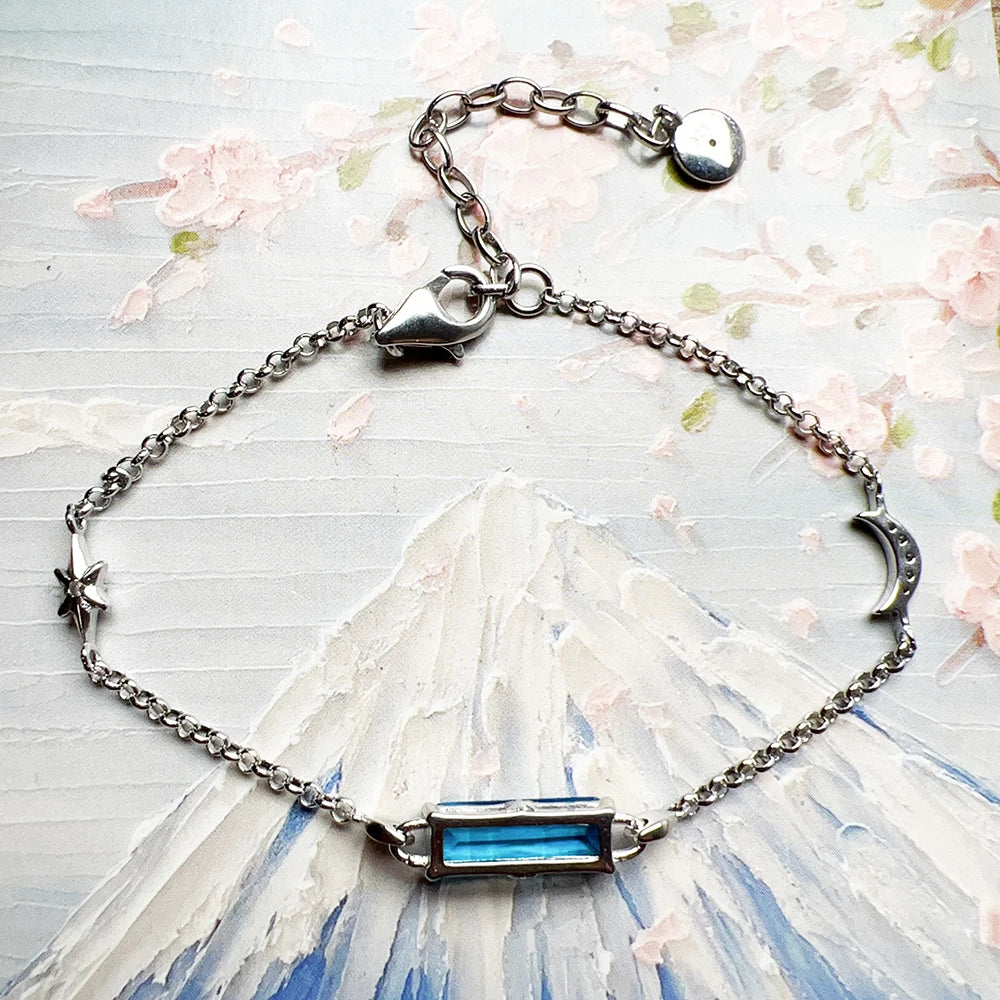 Damen-Armband Mond Stern blauer Stein aus Sterlingsilber