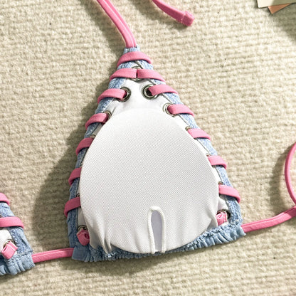 Sommerliches kariertes Bikini-Set mit Push-up-Effekt – verführerische Bademode für den Strand und Pool