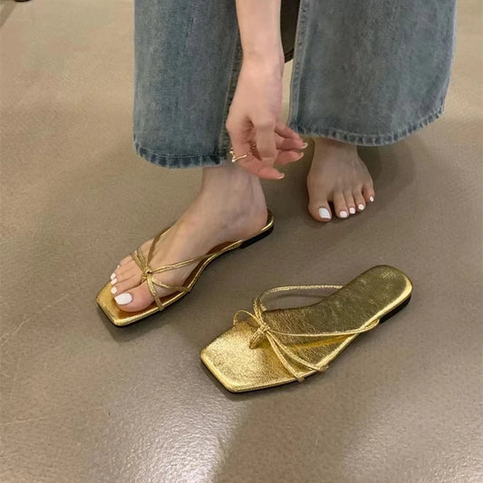Damen Flache Sandalen Karree Retro Römisch