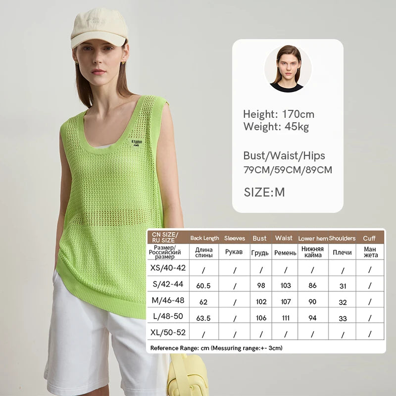 Damen V-Ausschnitt Pullover Viskose ärmellos Lochmuster Sommer