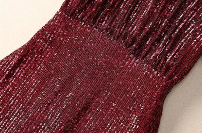 Elegantes Damenkleid mit U-Boot-Ausschnitt und Halbarm – Patchwork-Design mit Perlen für einen stilvollen Auftritt